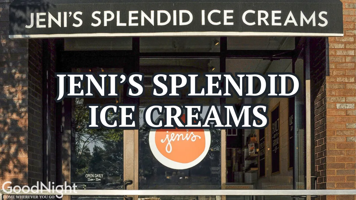 A cheerful storefront view of Jeni's Splendid Ice Creams, with welcoming signage and visible interior lighting. The scene suggests a lively, fun atmosphere where families and kids can enjoy sweet treats after a day of adventure.